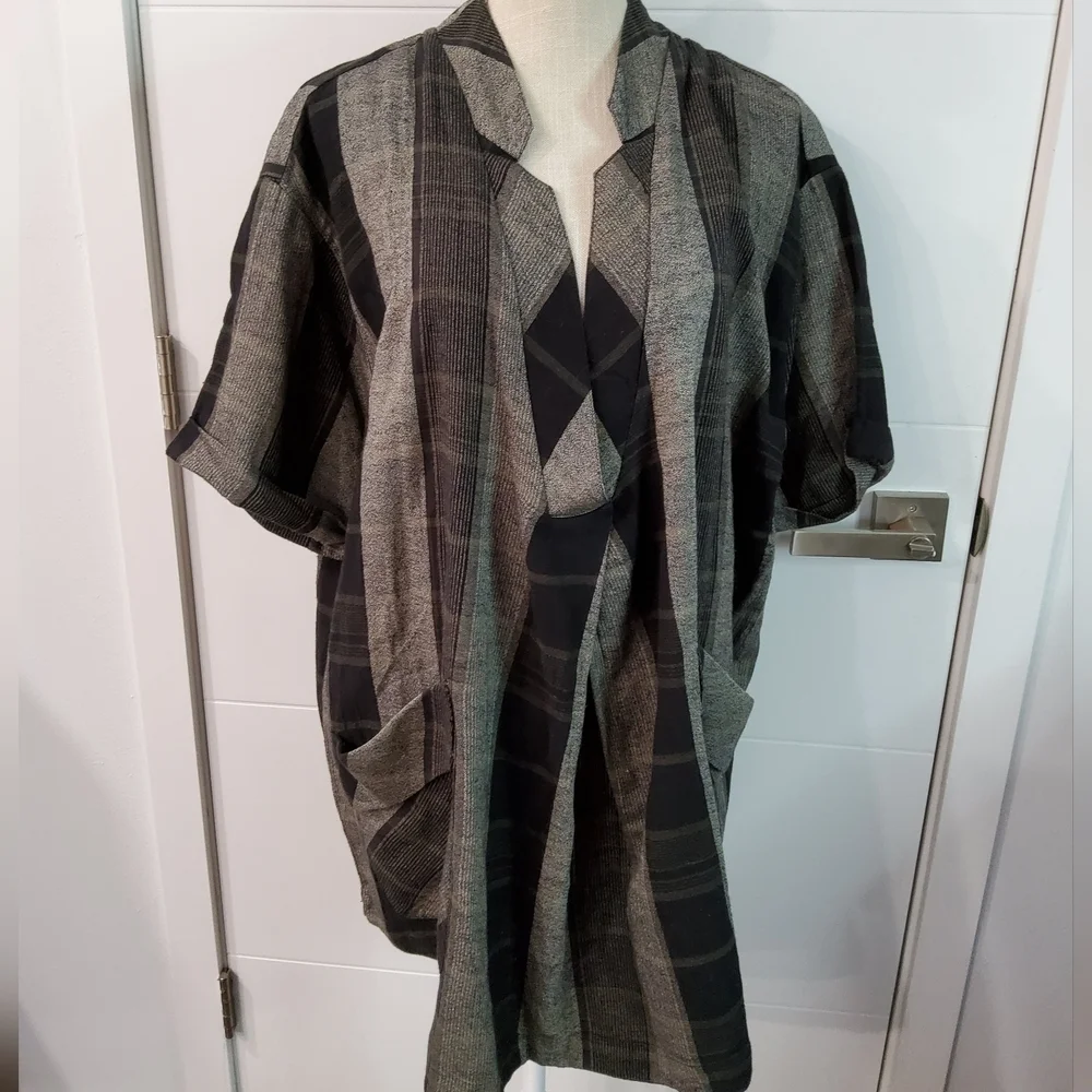 Free People Plai Check Oversize Tunic Kaftan Mini Dress Size XS